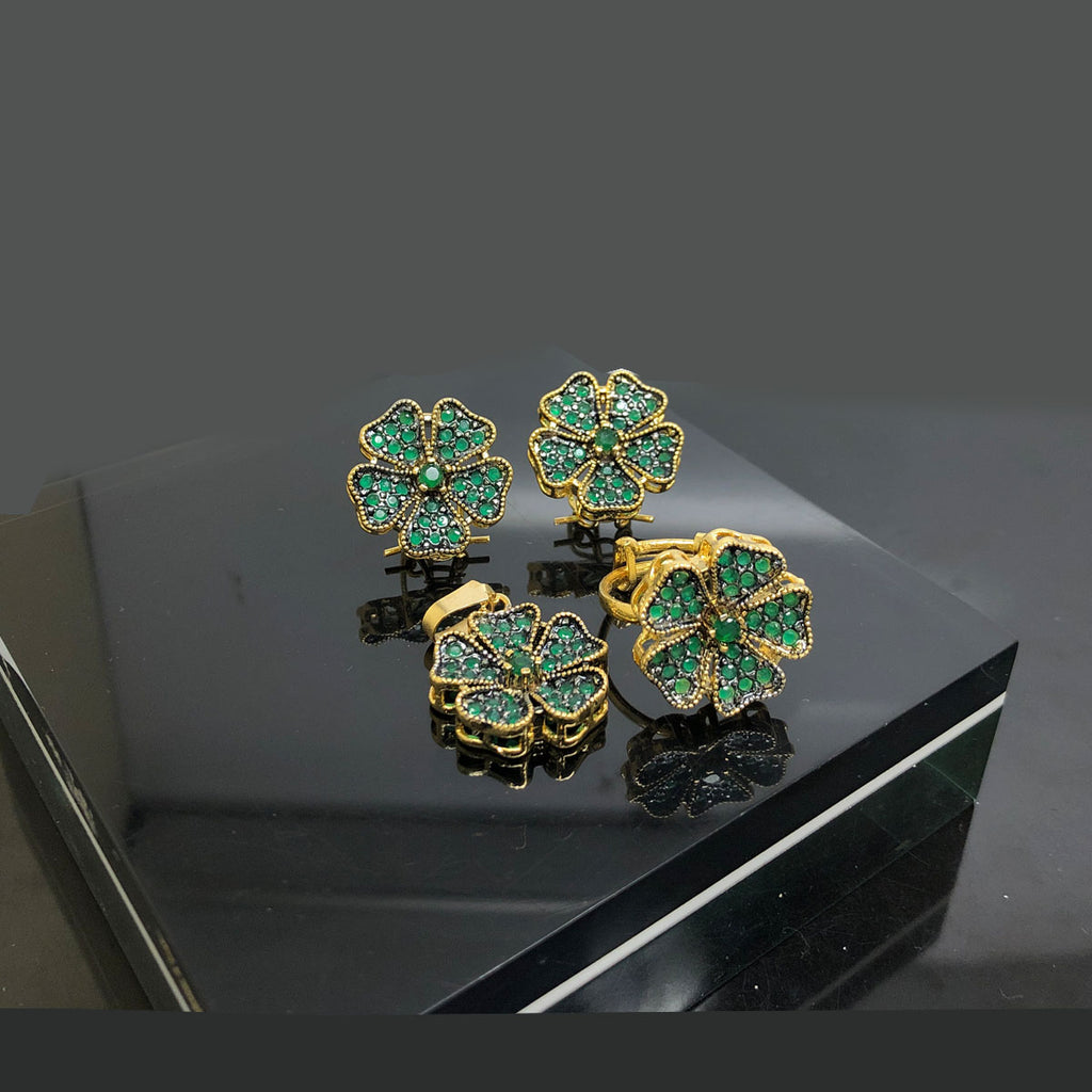 Elegant Gold-Plated Flower Locket Set with Crystal Accents