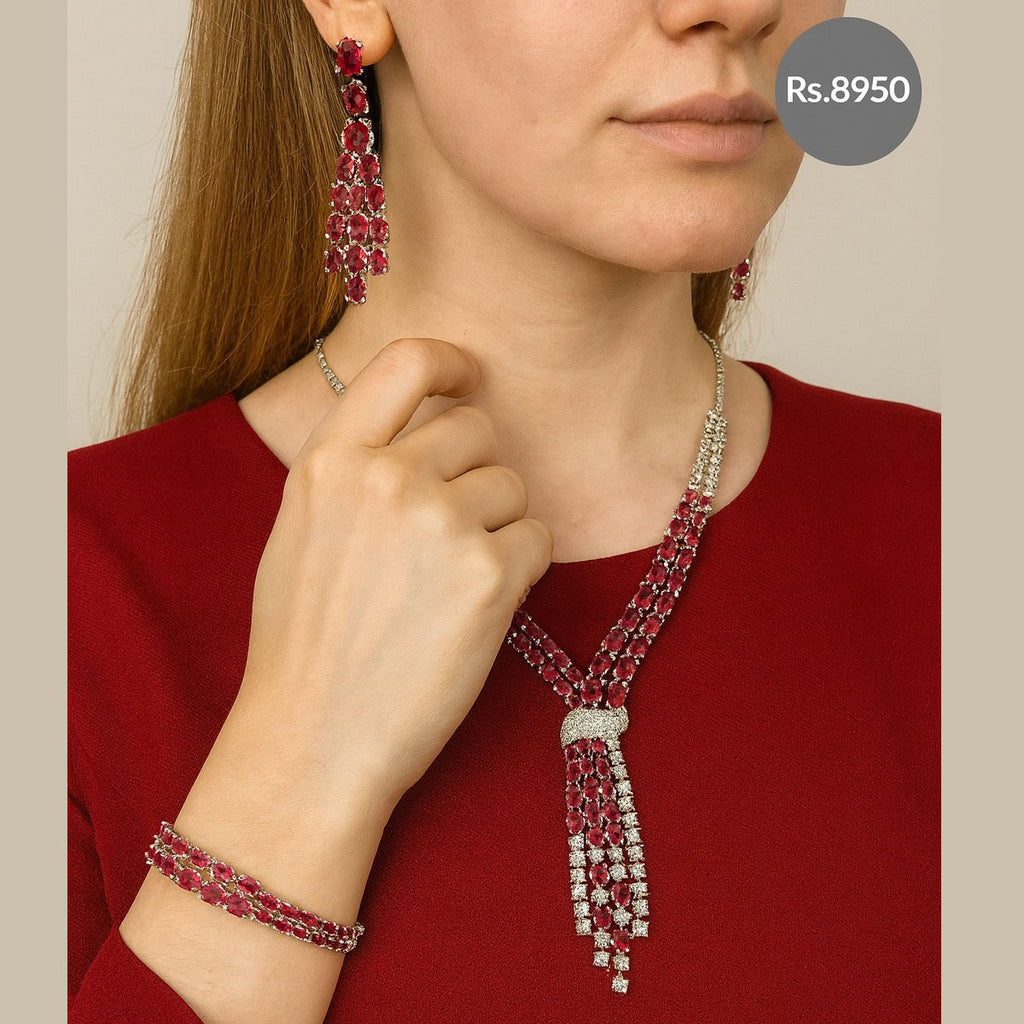 Diamond tassel necklace set with earrings and maang tikka – Destiny.pk