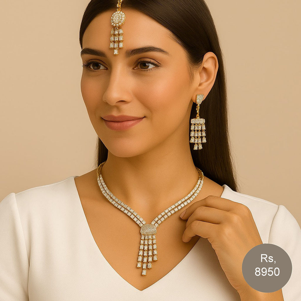 Diamond tassel necklace set with earrings and maang tikka – Destiny.pk