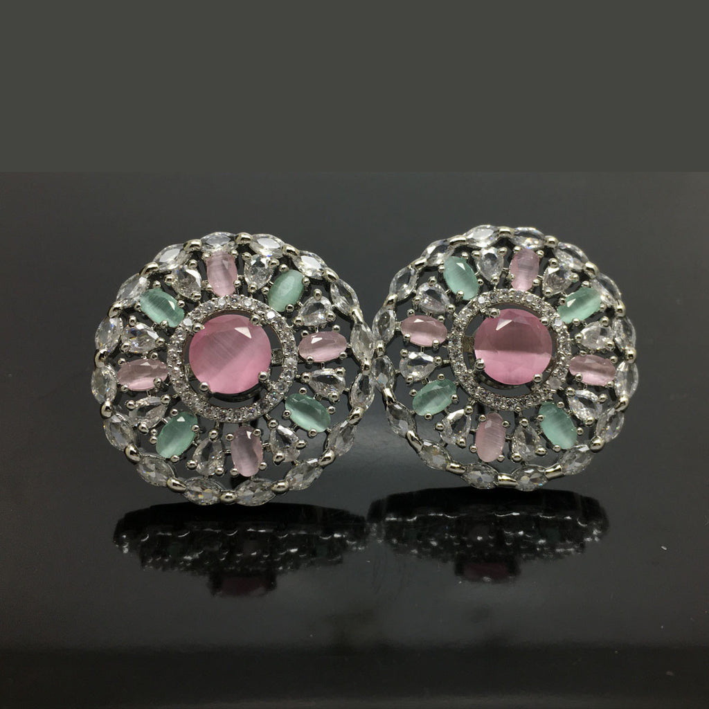Elegant Halo American Diamond Stud Earrings