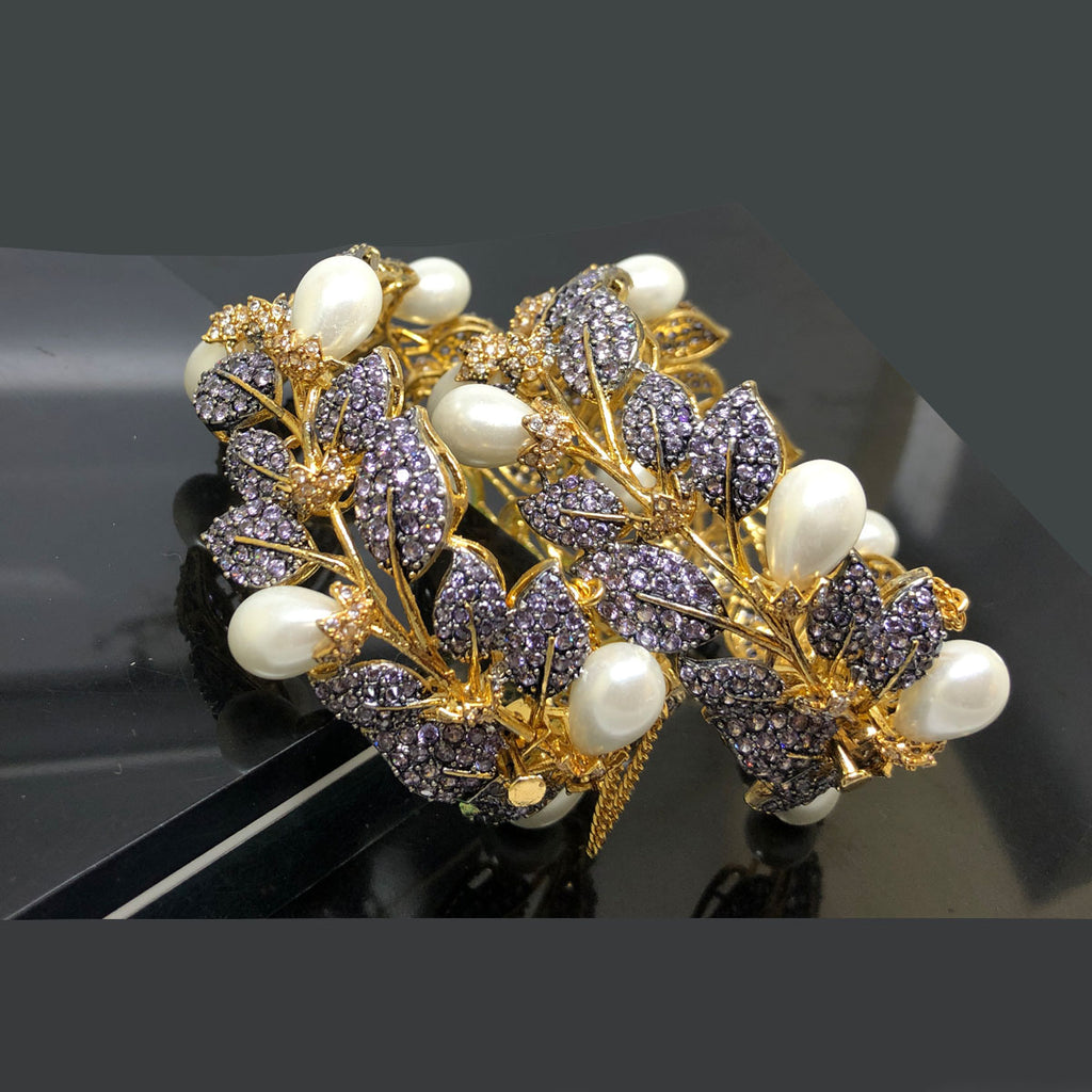 Elegant Pearl  Crystal Gold Bangles Set
