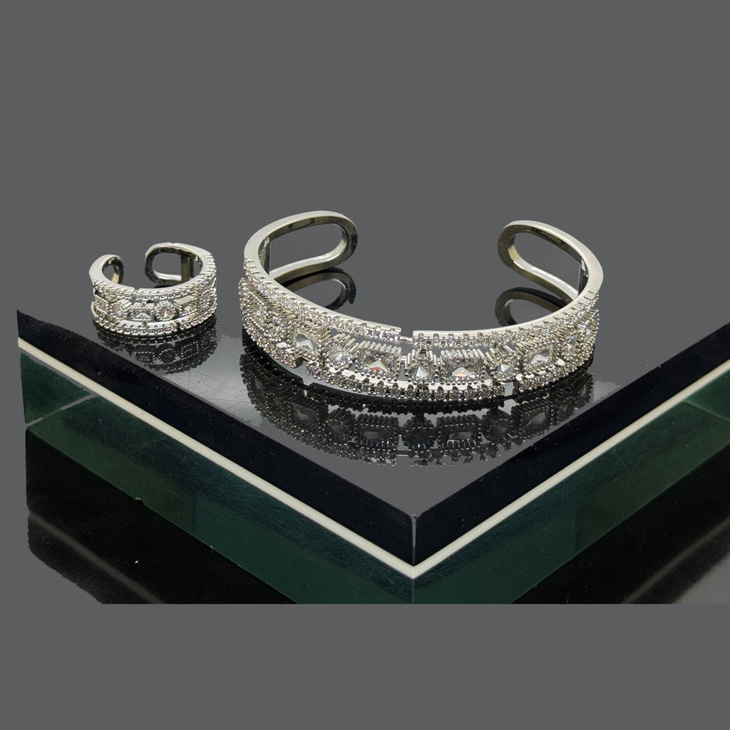 Elegant Crystal-Studded Bracelet and Matching Ring Set