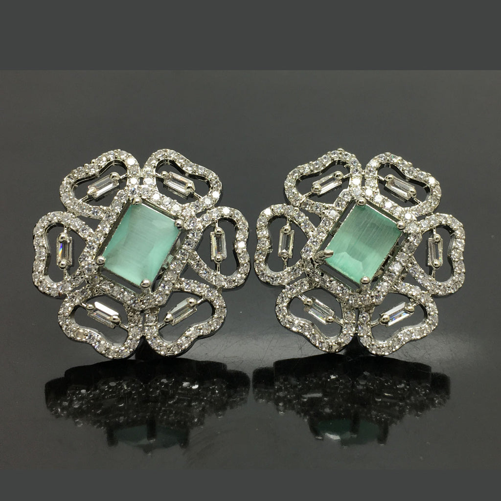 Elegant Floral Motif American Diamond Earrings