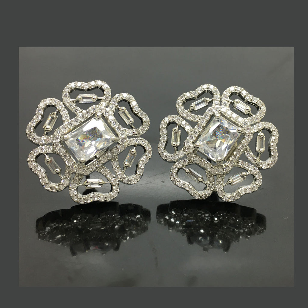 Elegant Floral Motif American Diamond Earrings