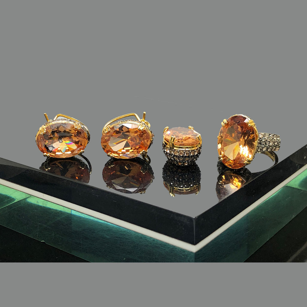 Elegant Oval-Cut American Diamond Earrings & Ring Set