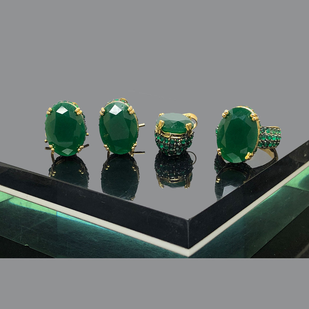 Elegant Oval-Cut American Diamond Earrings & Ring Set