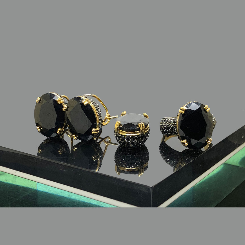 Elegant Oval-Cut American Diamond Earrings & Ring Set
