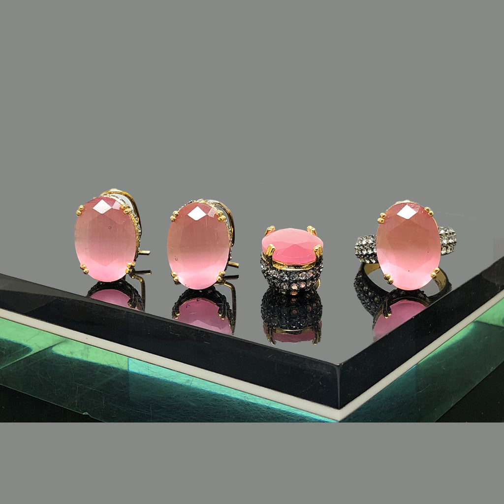 Elegant Oval-Cut American Diamond Earrings & Ring Set