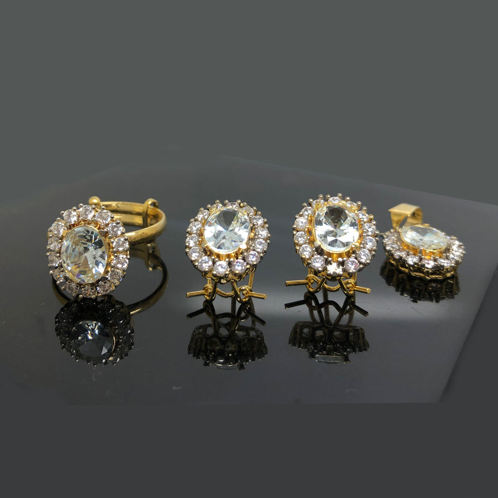 Elegant Gold-Toned Crystal Halo Locket Set