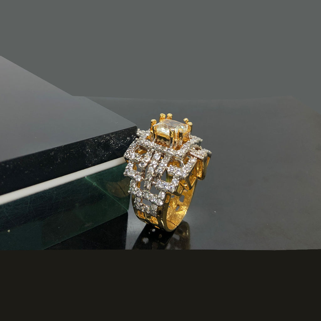 Exquisite Geometric Diamond Ring with Radiant Center Stone
