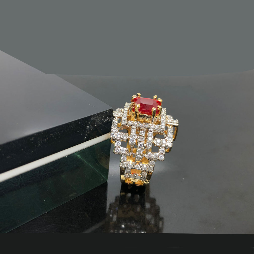 Exquisite Geometric Diamond Ring with Radiant Center Stone