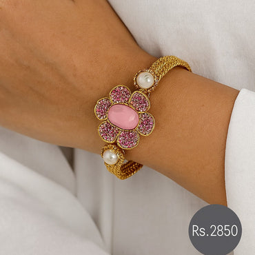 Floral Crystal &amp; Pearl Bracelet – Rs. 2,850