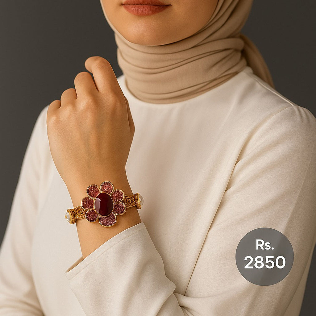 Floral Crystal &amp; Pearl Bracelet – Rs. 2,850