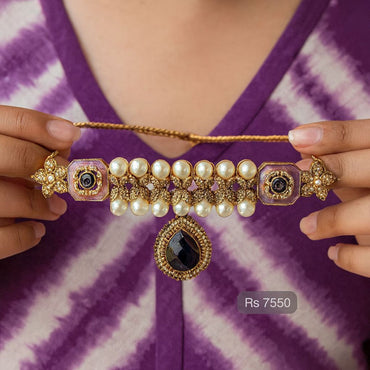 Turquoise and pearl choker set with matching statement earrings – Destiny.pk