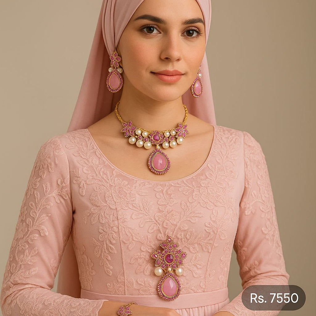 Turquoise and pearl choker set with matching statement earrings – Destiny.pk