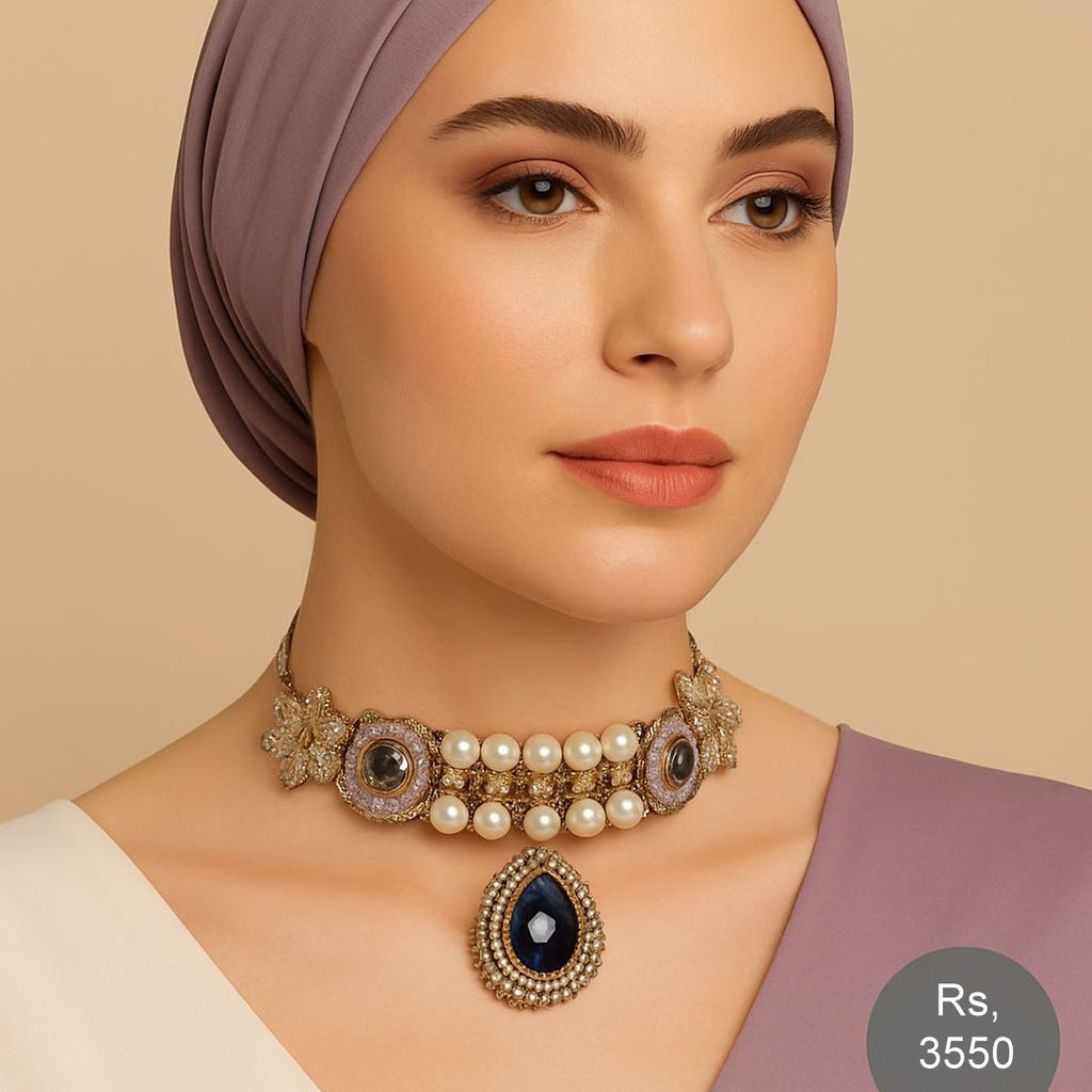 Turquoise & Pearl Choker Set  – Rs. 7,550