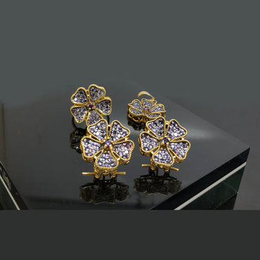 Elegant Gold-Plated Flower Locket Set with Crystal Accents