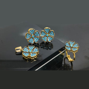 Elegant Gold-Plated Flower Locket Set with Crystal Accents