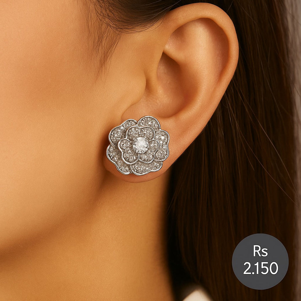 Floral stud earrings with sparkle stone center – Destiny.pk