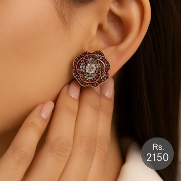 Floral stud earrings with sparkle stone center – Destiny.pk