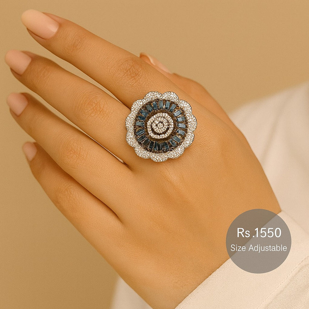 Blue Floral Cocktail Ring – Rs. 1,550