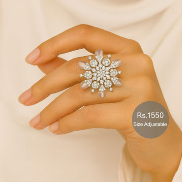 Crystal floral cocktail ring with teardrop accents, size adjustable – Destiny.pk”