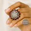 Maroon petal-shaped cocktail ring with crystal floral centerpiece, adjustable size – Destiny.pk