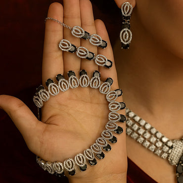 Black stone drop necklace set with matching earrings – Destiny.pk