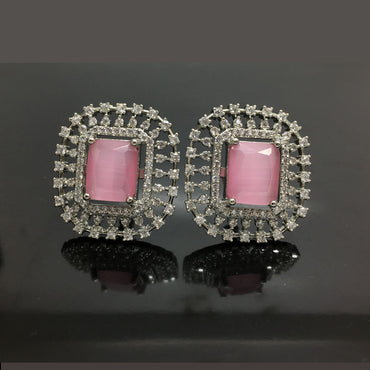 "Elegant Rectangular Halo American Diamond Stud Earrings"