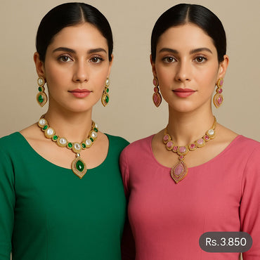 Kundan Pearl Drop Necklace Set – Rs. 3,850