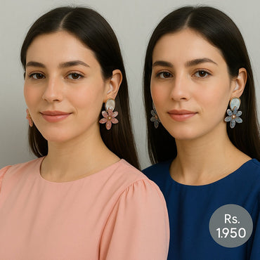 Floral stud earrings with pearl center in multiple colors – Destiny.pk