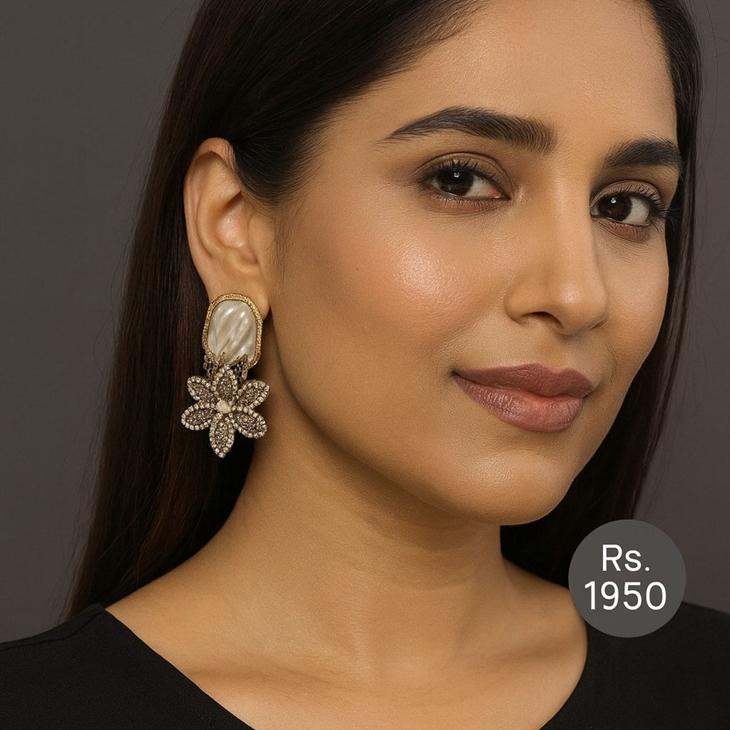 Floral stud earrings with pearl center in multiple colors – Destiny.pk
