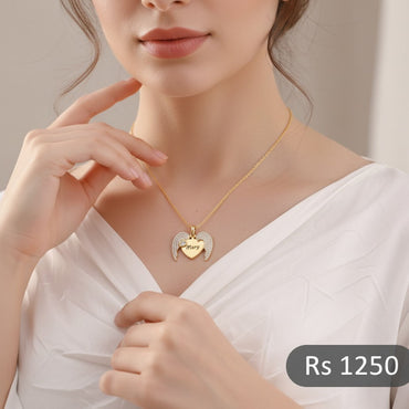 Angel Wings Heart Pendant Necklace with custom name engraving
