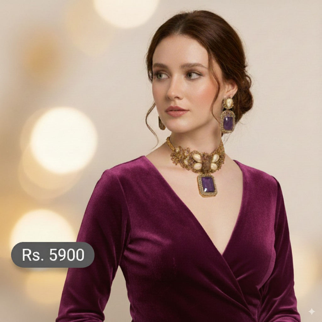 Royal Stone & Pearl Choker Necklace Set