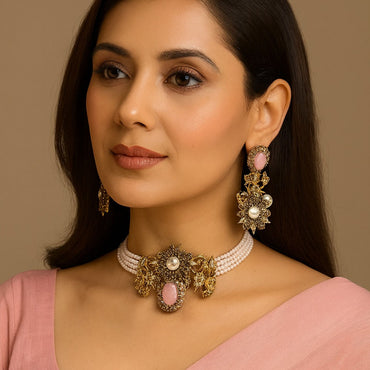 Pink Pearl Choker Set