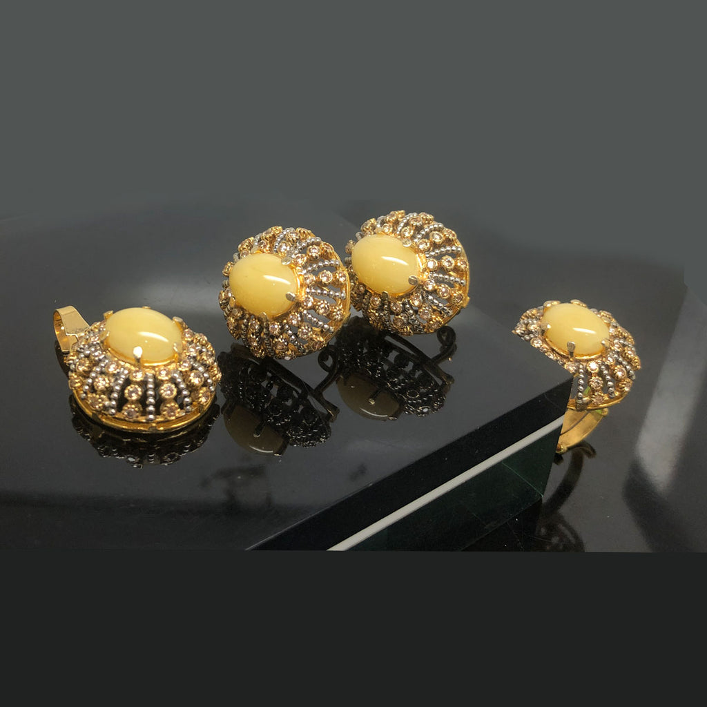 Elegant Gold Plated Crystal Locket Set