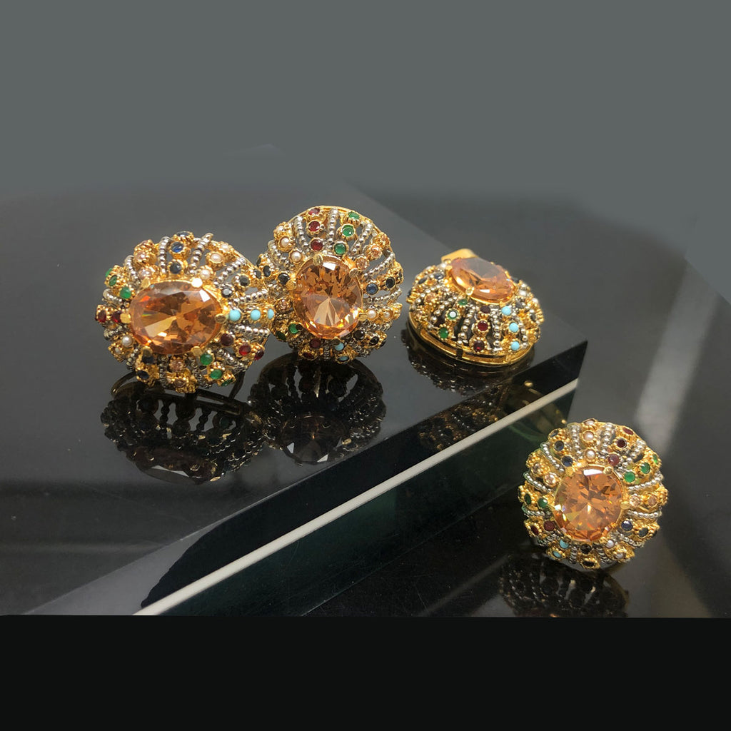 Elegant Gold Plated Crystal Locket Set