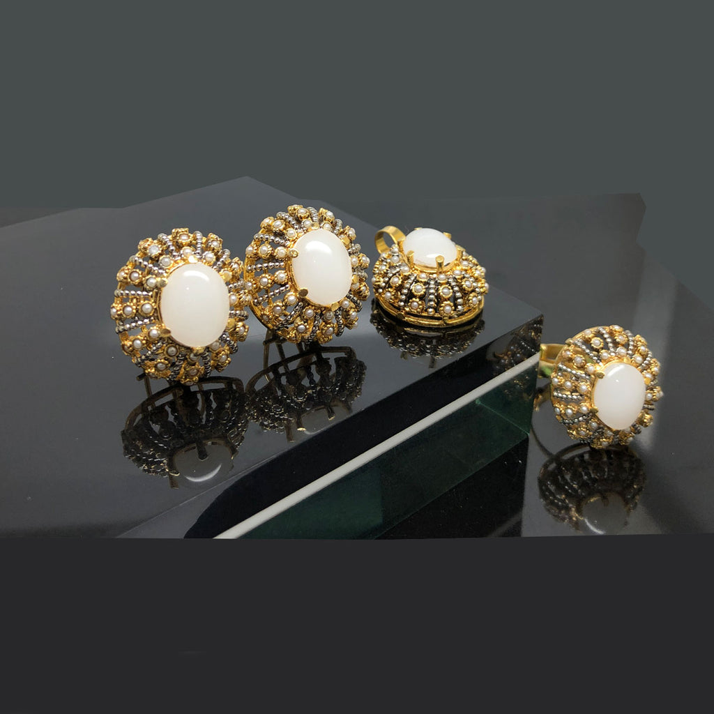 Elegant Gold Plated Crystal Locket Set