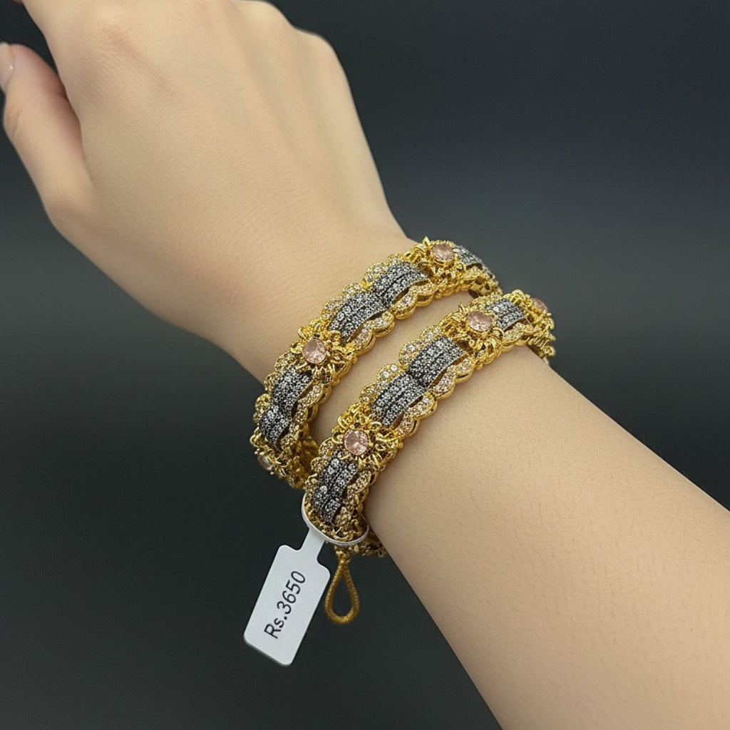 Premium stone-studded bangles with gold plating and colored stones – Green, Ruby Red, Peach Pink