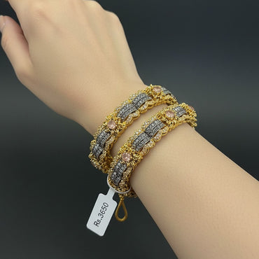Premium stone-studded bangles with gold plating and colored stones – Green, Ruby Red, Peach Pink