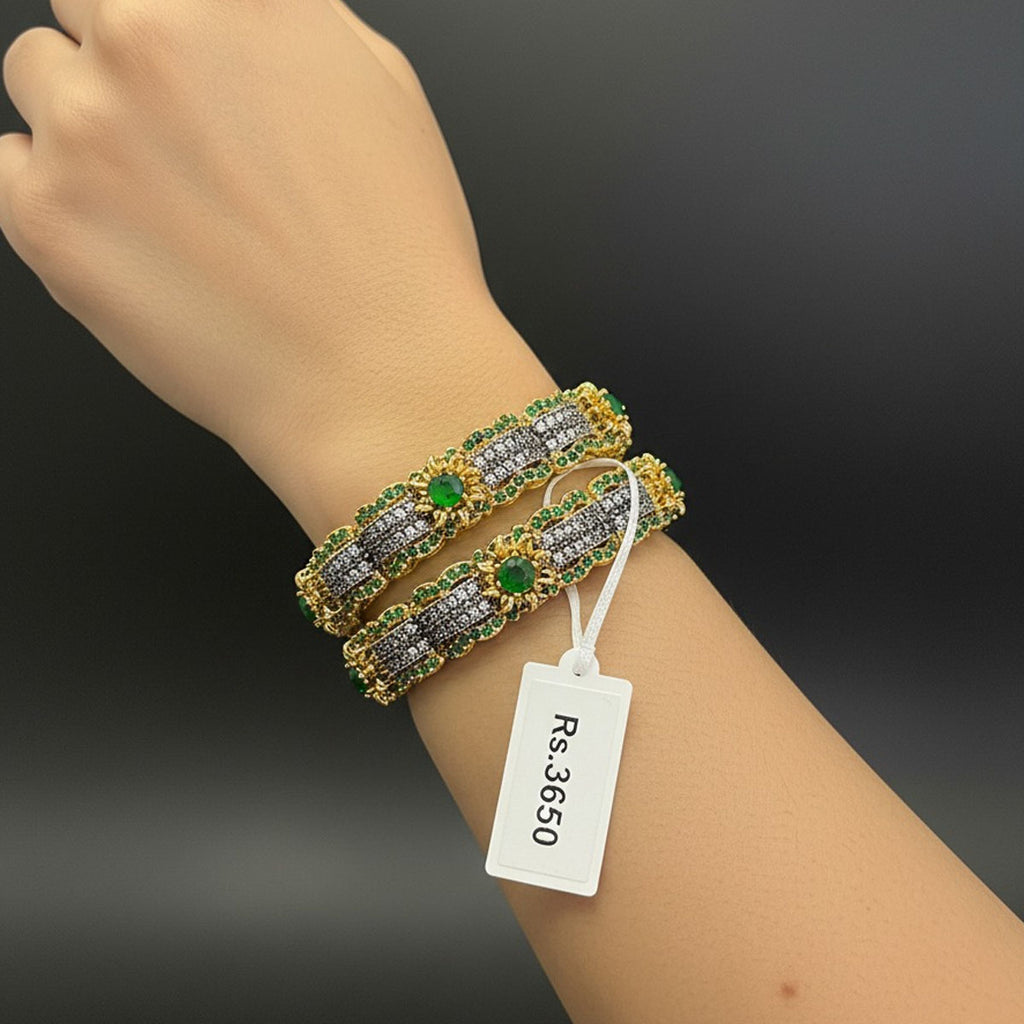 Premium stone-studded bangles with gold plating and colored stones – Green, Ruby Red, Peach Pink