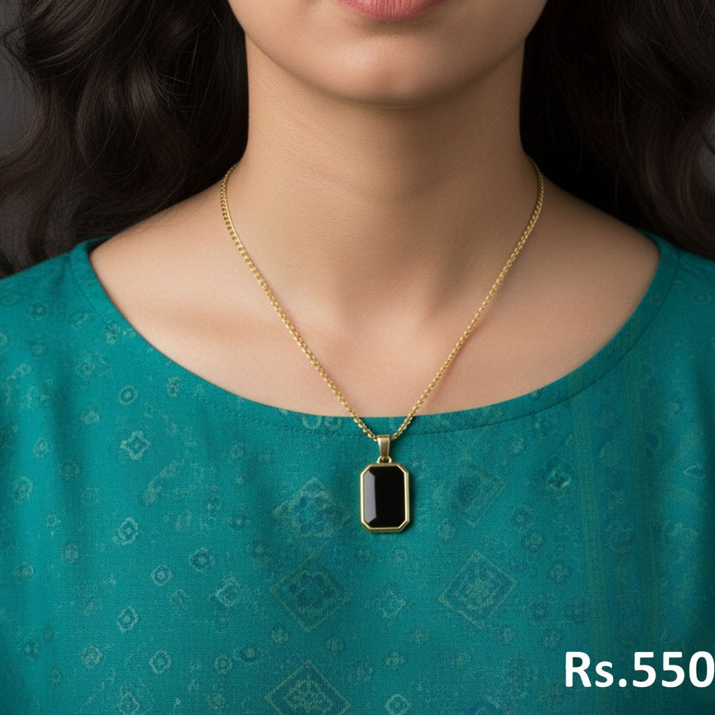 Black stone pendant necklace with golden chain, price Rs. 550