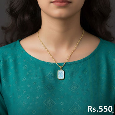 Black stone pendant necklace with golden chain, price Rs. 550