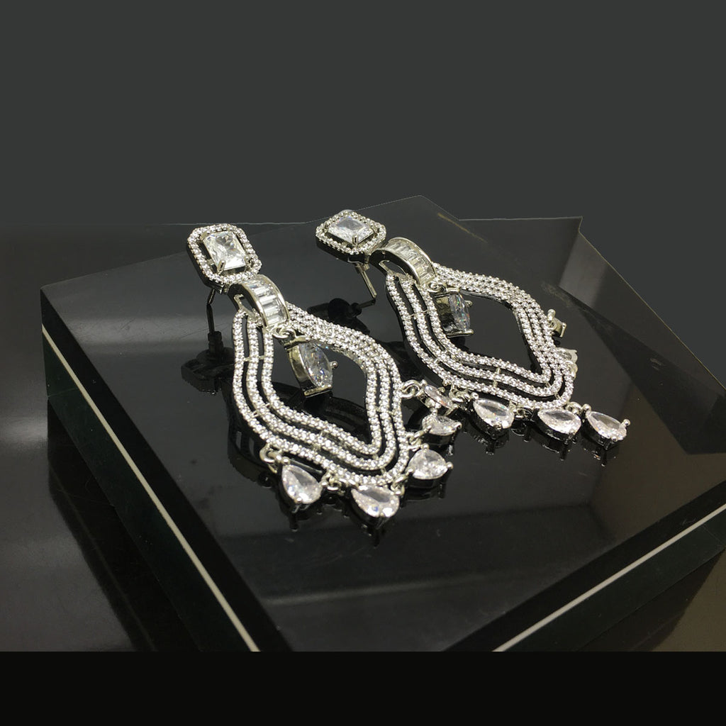 Glamorous American Diamond Drop Earrings Silver and Gold Plated
