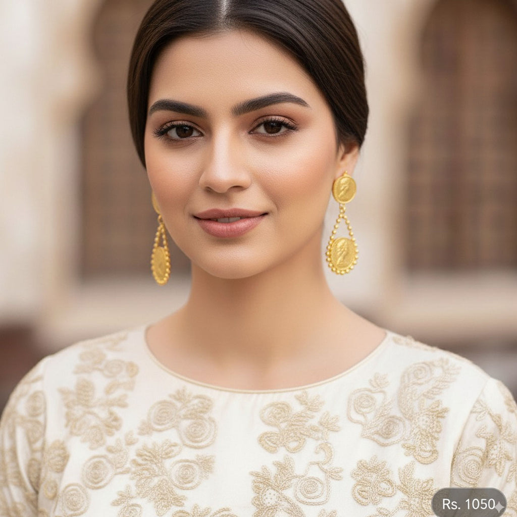 Vintage gold-plated coin drop earrings, price Rs. 1050