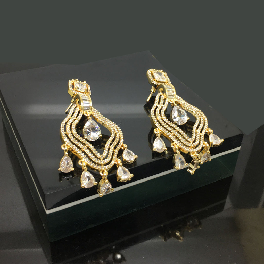 Glamorous American Diamond Drop Earrings Silver and Gold Plated