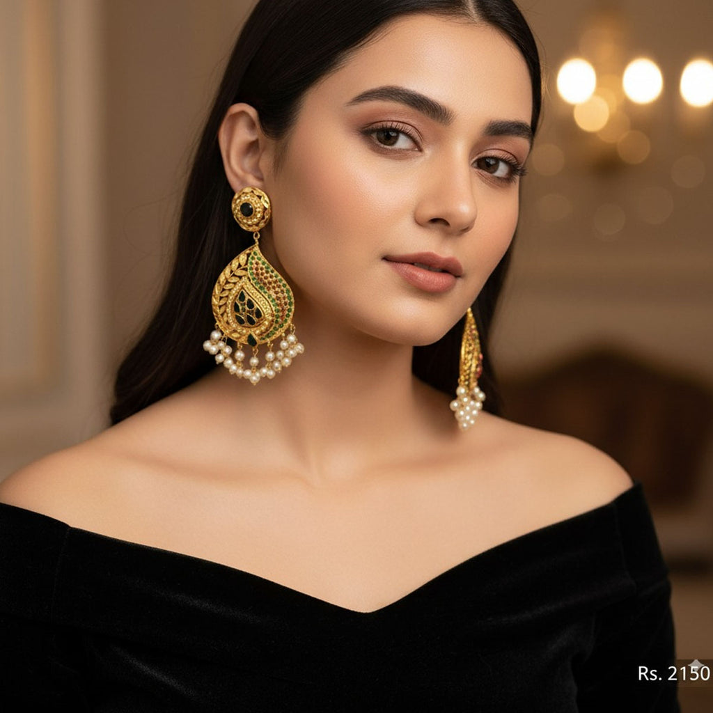 Kundan Pearl Drop Earrings – Rs. 2150