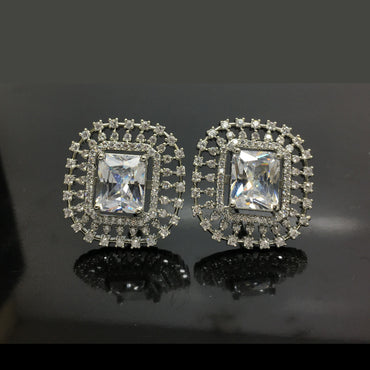 "Elegant Rectangular Halo American Diamond Stud Earrings"