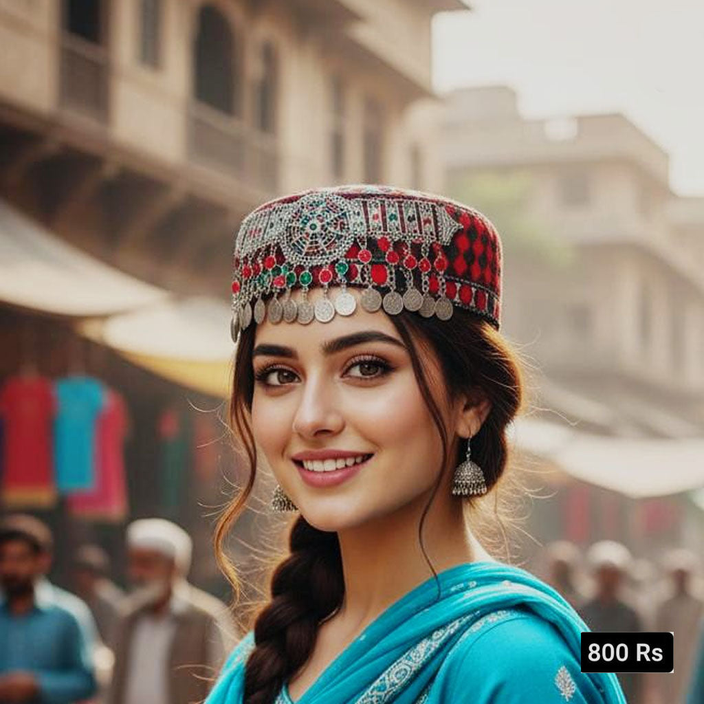 Traditional embroidered Pashtun kufi cap for men, priced Rs. 850