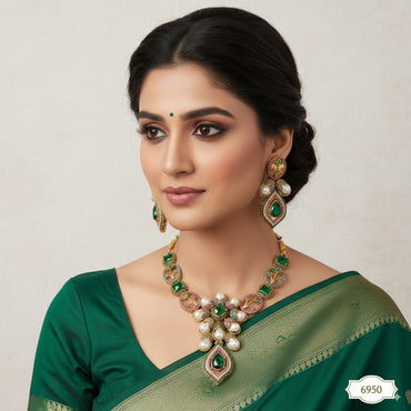 Traditional Pearl & Stone Necklace Set - RS 6950